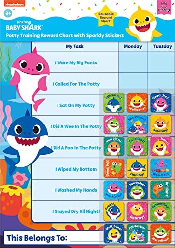 Paper Projects 01.70.30.041 Baby Shark Potty Training Includes 56 Sparkly Stickers | Colourful Chart is Wipe-Clean, Blue, 29.7cm x 42cm - Image 5