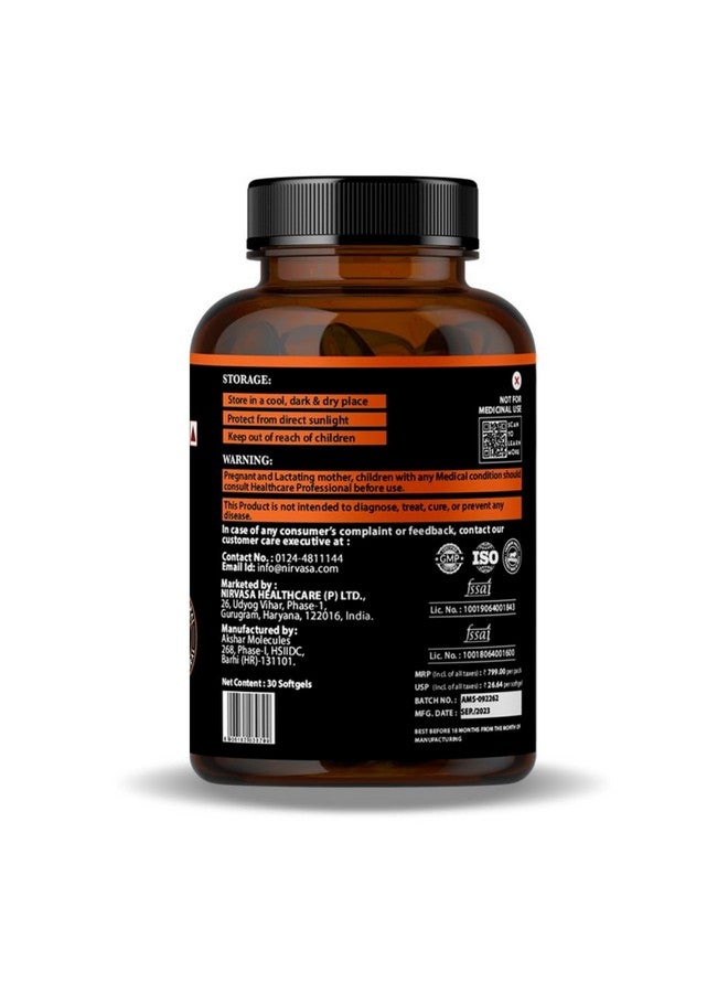 Nirvasa Omega 3 Salmon Fish Oil Softgel Capsules (Triple Strength) for Men & Women | 1250mg Salmon Fish Oil, 560mg EPA & 400mg DHA | No Fishy Burps | Supports Healthy Heart, Brain & Bones - 30 x 1 Cap - Image 2