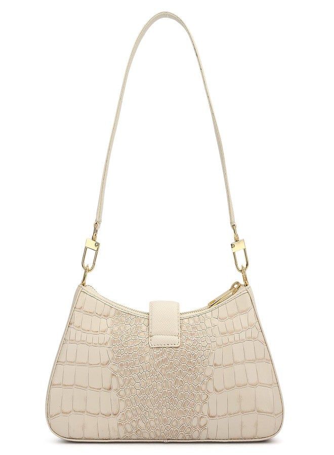 Da Milano Women’s Genuine Leather Shoulder Bag | Premium White Handbag with Zipper & Clasp Closure | Spacious Compartment with Zip & Slip Pockets | Everyday Luxury - Image 4