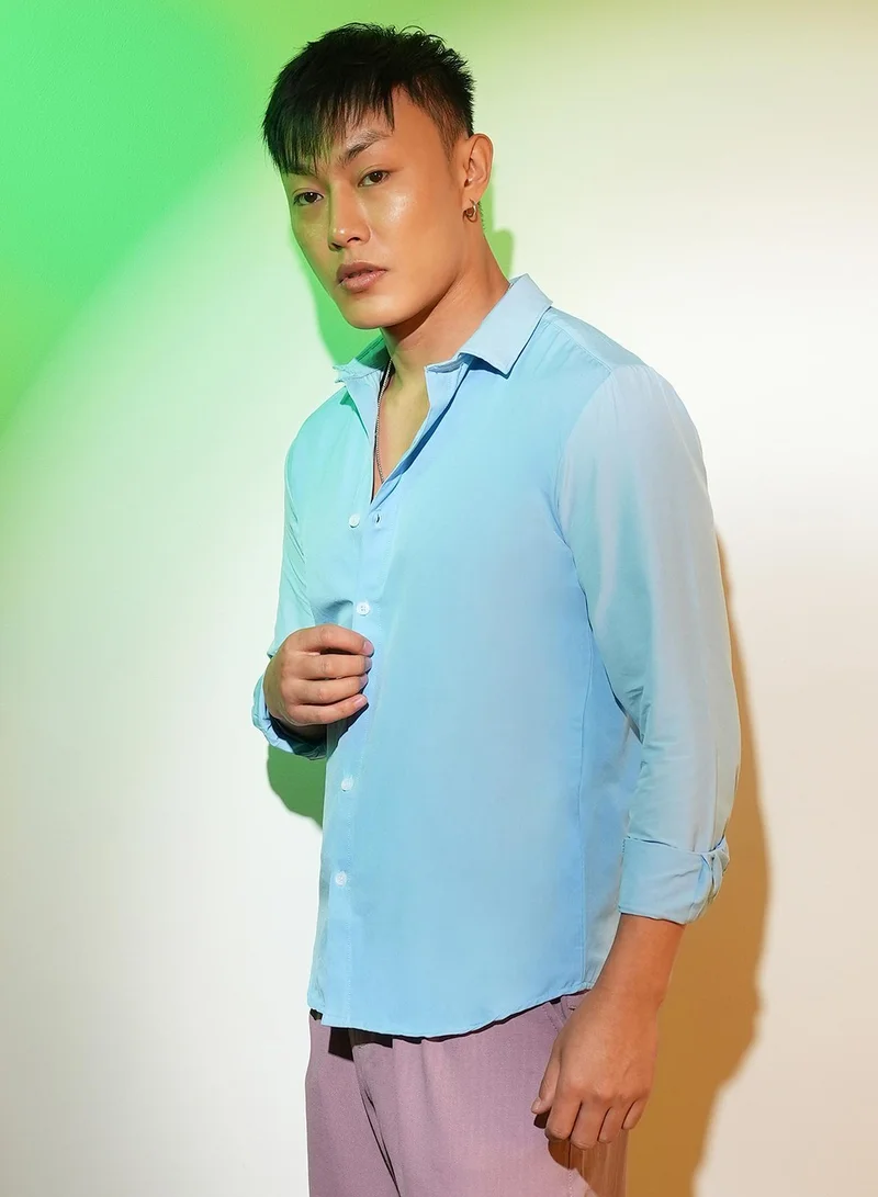 Campus Sutra Men's Sky Blue Solid Basic Shirt