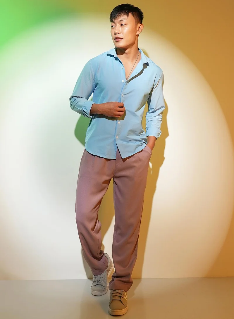 Campus Sutra Men's Sky Blue Solid Basic Shirt