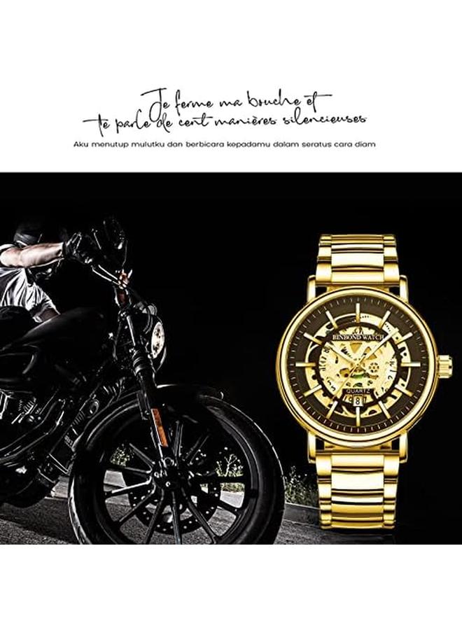 جوليري وي ساعة رجالي هيكل عظمي كوارتز تناظرية بتقويم ساعة يد دائرية من الفولاذ المقاوم للصدأ مقاومة للماء كاجوال للعمل - Image 2