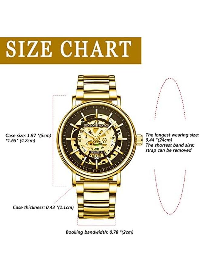 جوليري وي ساعة رجالي هيكل عظمي كوارتز تناظرية بتقويم ساعة يد دائرية من الفولاذ المقاوم للصدأ مقاومة للماء كاجوال للعمل - Image 3