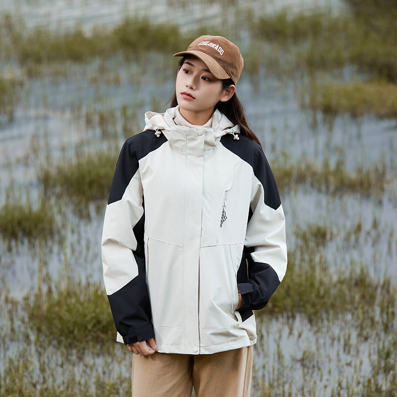 Generic Spring and Autumn New Outdoor Single Layer Thin Mountaineering Suit Windproof Breathable Couples Windbreaker Jacket Women-White 
