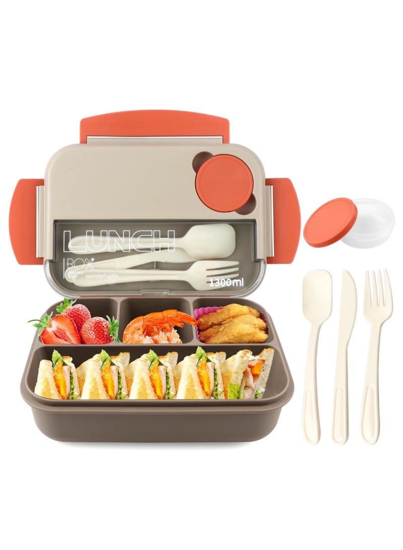 LKTOCAFT Bento Lunch Box for Kids and Adults, 1300ml Leakproof, Insulated, BPA-Free, 4 Compartments, Microwave & Dishwasher Safe, with Spoon and Sauce Containers for School & Office  - Image 1