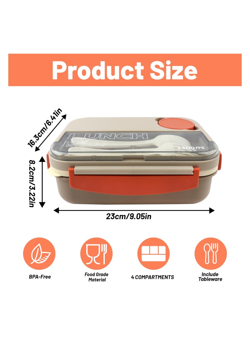 LKTOCAFT Bento Lunch Box for Kids and Adults, 1300ml Leakproof, Insulated, BPA-Free, 4 Compartments, Microwave & Dishwasher Safe, with Spoon and Sauce Containers for School & Office  - Image 4