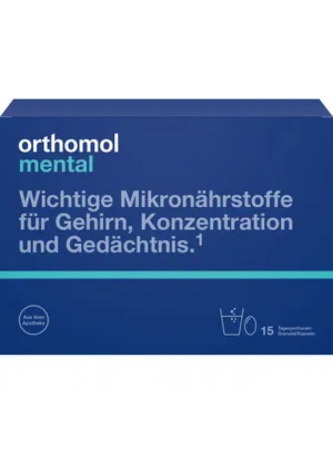 أورثومول منتال (Orthomol Mental) – حبيبات وكبسولات، عبوة مركبة لمدة 15 يومًا مكمل غذائي لدعم الدماغ والوظائف الإدراكية - Image 1