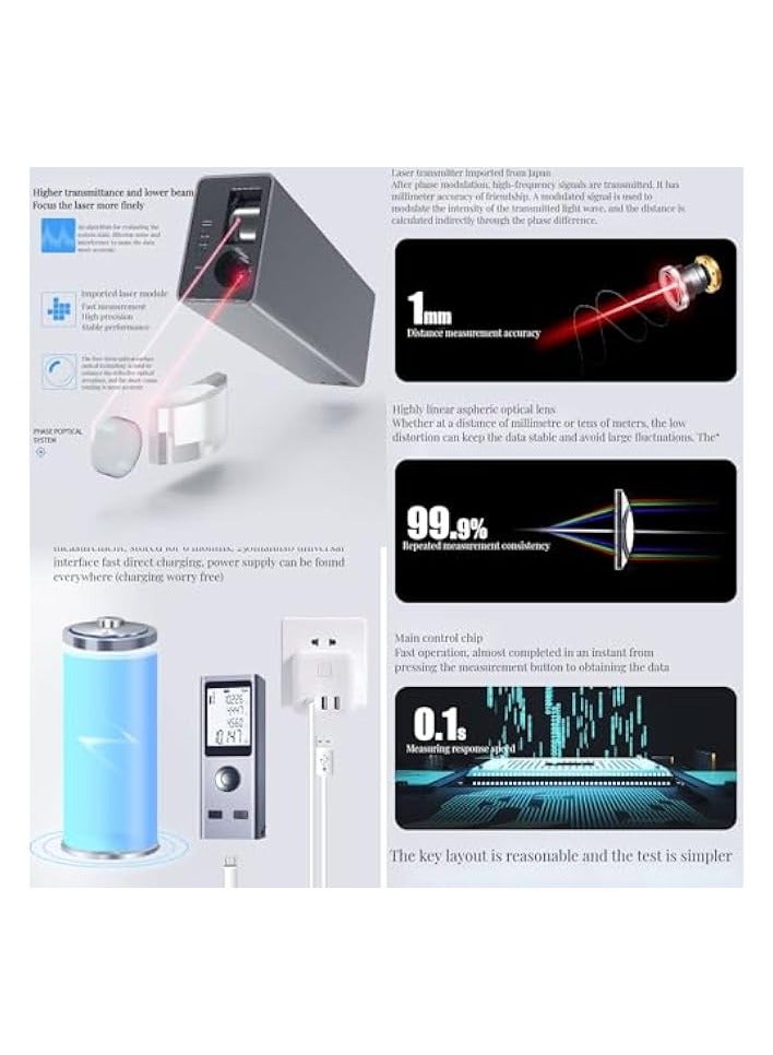 بروماس جهاز قياس المسافة بالليزر الصغير 30 متر جهاز قياس ذكي محمول جهاز تحديد المدى الرقمي USB شحن قابل للشحن محمول باليد  - Image 4