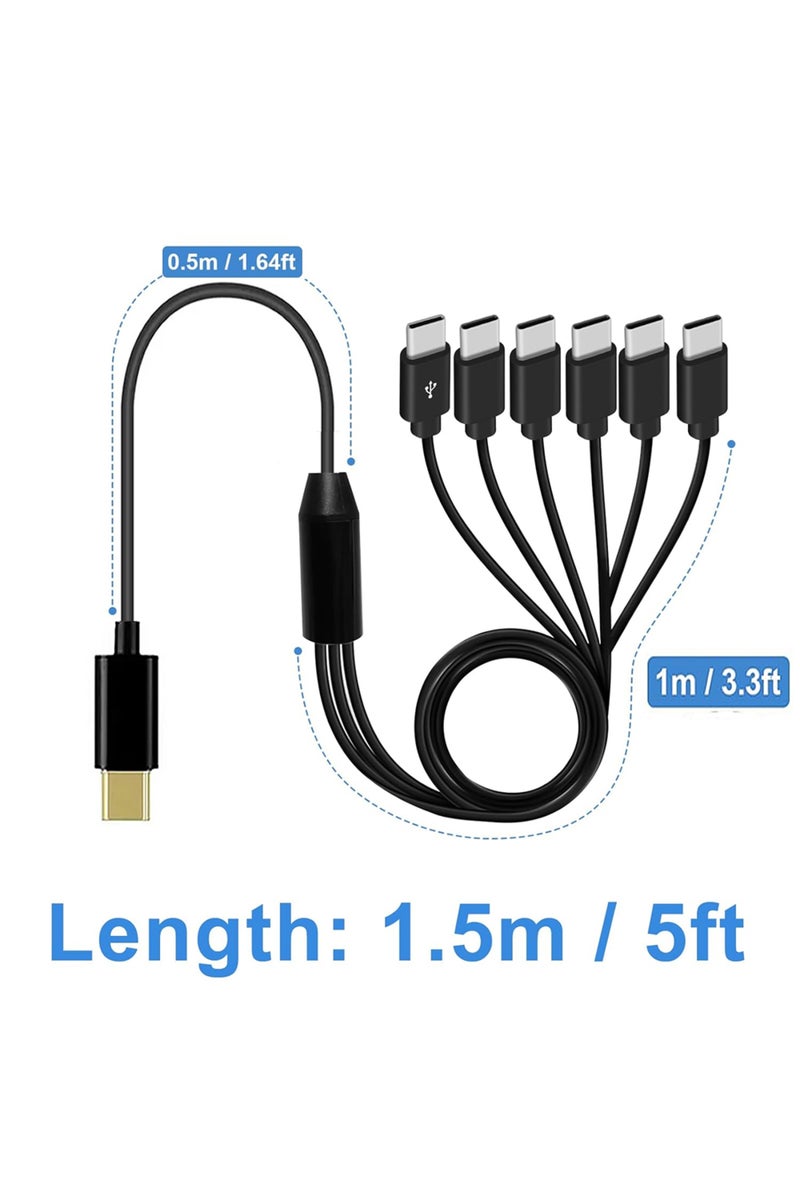 6in1-(Black)-150cm USB C Splitter Cable Multi USB C to USB C Cable 6 in 1 Type C Male Charger Cable