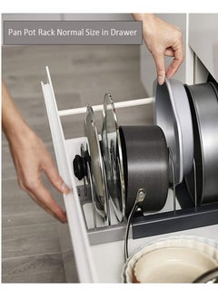 Gerenic Pan Pot Lid Rack Organizer, Kitchen 7 Tiers Adjustable Stainless Steel Compartments Holder with 2 DIY Methods for Kitchen Cabinet and Counter Hanging Storage Shelf – Expandable Length up to 22inches  - Image 5