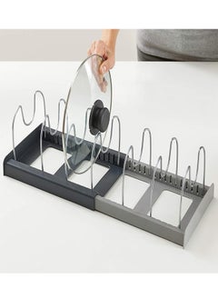 Gerenic Pan Pot Lid Rack Organizer, Kitchen 7 Tiers Adjustable Stainless Steel Compartments Holder with 2 DIY Methods for Kitchen Cabinet and Counter Hanging Storage Shelf – Expandable Length up to 22inches  - Image 4