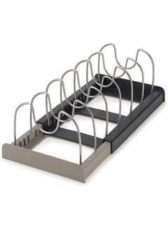 Gerenic Pan Pot Lid Rack Organizer, Kitchen 7 Tiers Adjustable Stainless Steel Compartments Holder with 2 DIY Methods for Kitchen Cabinet and Counter Hanging Storage Shelf – Expandable Length up to 22inches  - Image 1