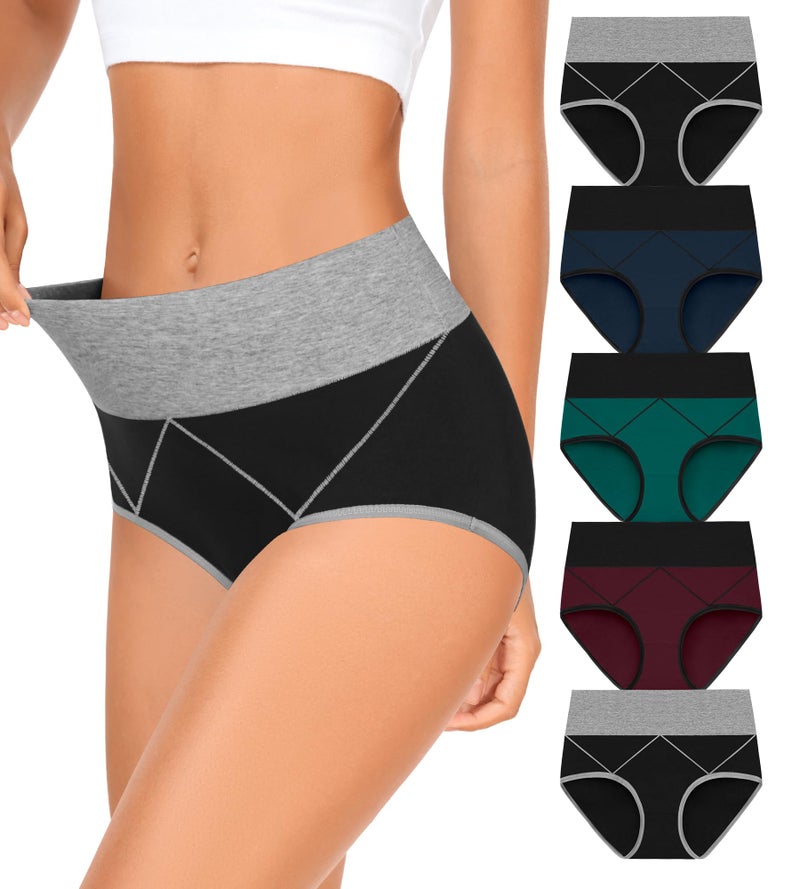 MISSWHO High Waisted Cotton Ladies Underwear C Section Postpartum Plus Size Full Coverage Briefs Soft Tummy Control 5 Pack Panties XX-Large - Image 1