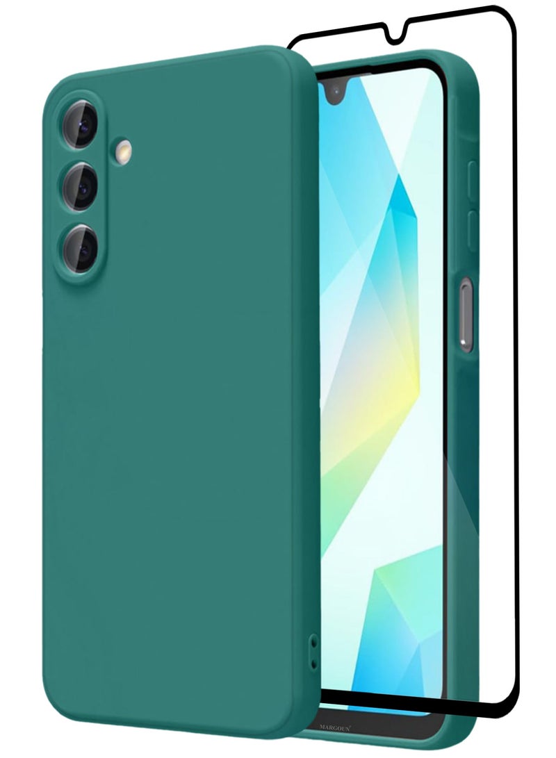 2Packs Liquid Silicone Case for Samsung Galaxy A16 Protective Phone Case with Soft Anti-Scratch Microfiber Lining Utra Slim Drop Protection Phone Cover with 3D Screen Protector - Green - Image 1