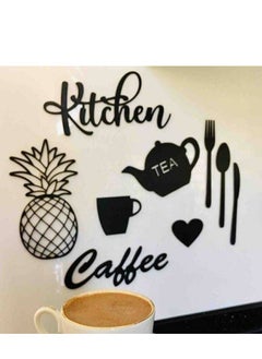 Generic A wooden kitchen set that sticks with a double face to the refrigerator or to anything in your kitchen The set is 10 pieces  The material is wood  Distinctive black colour  Sizes  Kitchen 28 cm Spoon, fork and knife 13 cm Pineapple 13 * 7 cm  Coffee 16 cm Refrigerator 10 * 9 cm Heart 8 cm The cup is 4 cm It hangs with double face on the wall and on all types of ceramics  - Image 4
