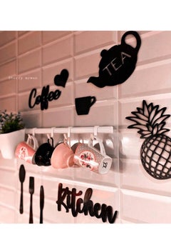 Generic A wooden kitchen set that sticks with a double face to the refrigerator or to anything in your kitchen The set is 10 pieces  The material is wood  Distinctive black colour  Sizes  Kitchen 28 cm Spoon, fork and knife 13 cm Pineapple 13 * 7 cm  Coffee 16 cm Refrigerator 10 * 9 cm Heart 8 cm The cup is 4 cm It hangs with double face on the wall and on all types of ceramics  - Image 2