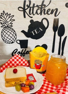 Generic A wooden kitchen set that sticks with a double face to the refrigerator or to anything in your kitchen The set is 10 pieces  The material is wood  Distinctive black colour  Sizes  Kitchen 28 cm Spoon, fork and knife 13 cm Pineapple 13 * 7 cm  Coffee 16 cm Refrigerator 10 * 9 cm Heart 8 cm The cup is 4 cm It hangs with double face on the wall and on all types of ceramics  - Image 5