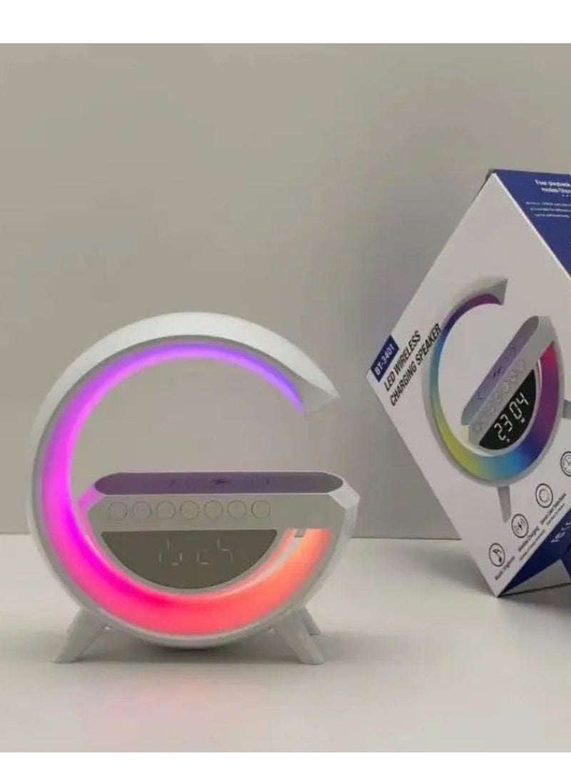 دريمزون مصباح بجانب السرير على شكل حرف G مع وظيفة الشحن اللاسلكي، ضوء الاستيقاظ، ساعة منبه ضوء النهار، مكبر صوت بلوتوث خافت، موسيقى مع شاحن لاسلكي 15 وات، ديكور، غرفة المعيشة - Image 2