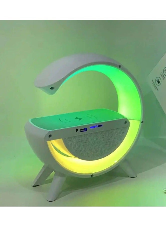 دريمزون مصباح بجانب السرير على شكل حرف G مع وظيفة الشحن اللاسلكي، ضوء الاستيقاظ، ساعة منبه ضوء النهار، مكبر صوت بلوتوث خافت، موسيقى مع شاحن لاسلكي 15 وات، ديكور، غرفة المعيشة - Image 3