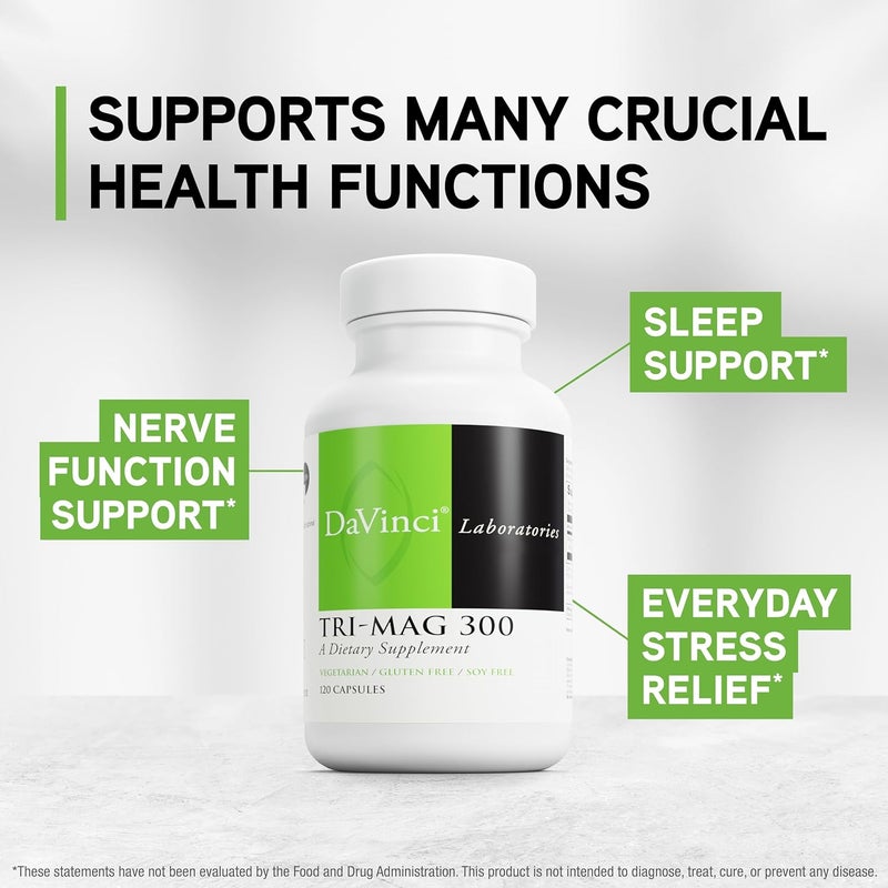 DaVinci Labs TriMag 300  Chelated Magnesium Supplement with Glycinate Taurinate  Malate  Helps Support Adrenal Hormone Balance Nutrient Absorption Nerve Function  Bone Health  120 Capsules - Image 4
