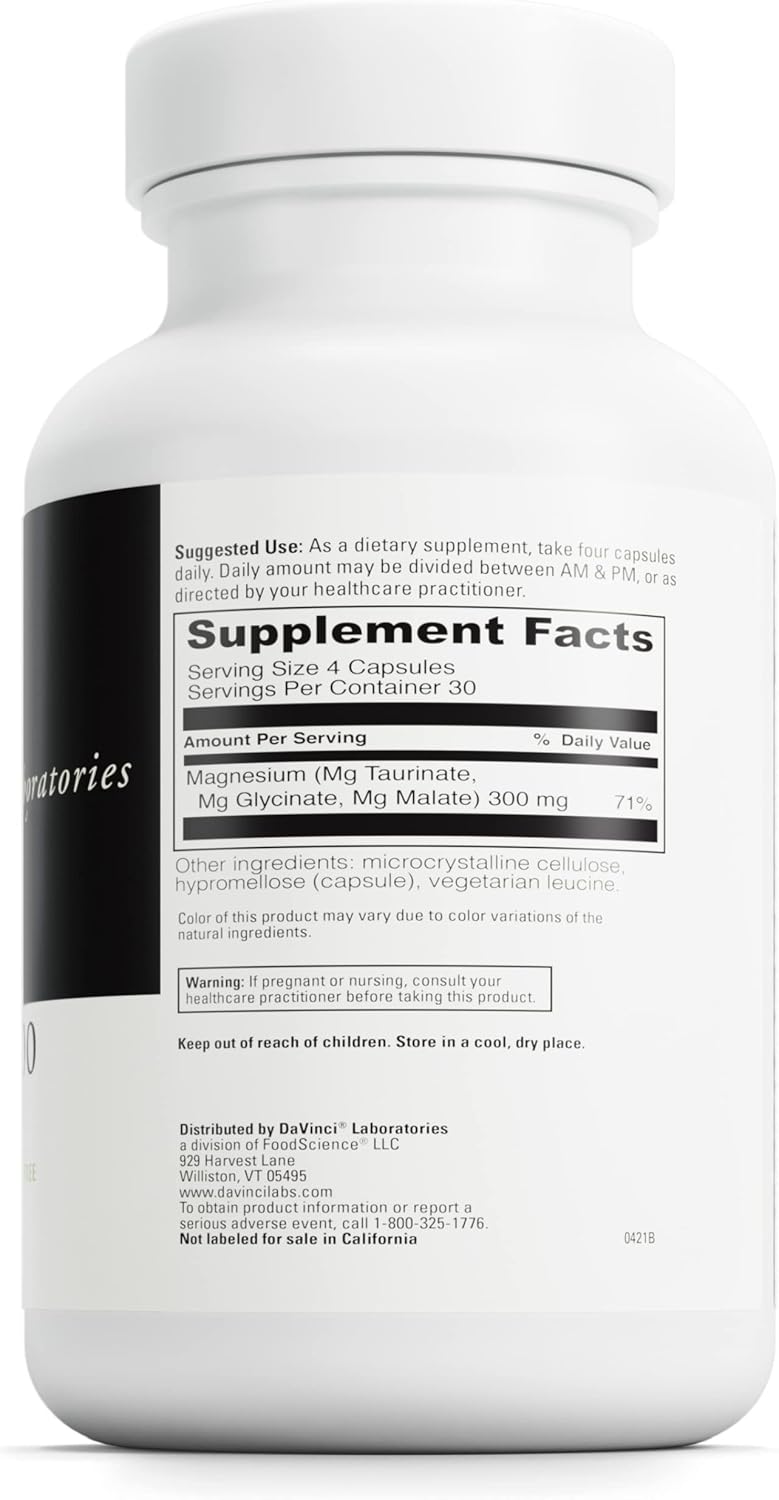 DaVinci Labs TriMag 300  Chelated Magnesium Supplement with Glycinate Taurinate  Malate  Helps Support Adrenal Hormone Balance Nutrient Absorption Nerve Function  Bone Health  120 Capsules - Image 2