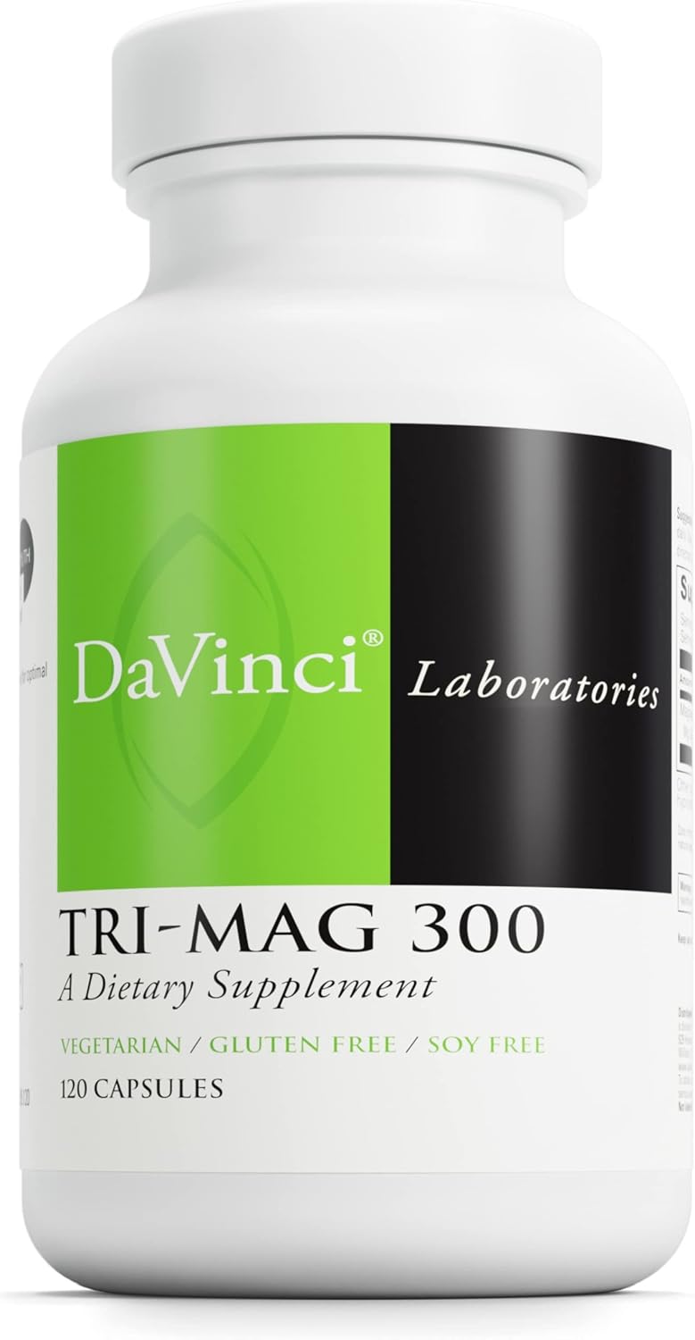 DaVinci Labs TriMag 300  Chelated Magnesium Supplement with Glycinate Taurinate  Malate  Helps Support Adrenal Hormone Balance Nutrient Absorption Nerve Function  Bone Health  120 Capsules - Image 1