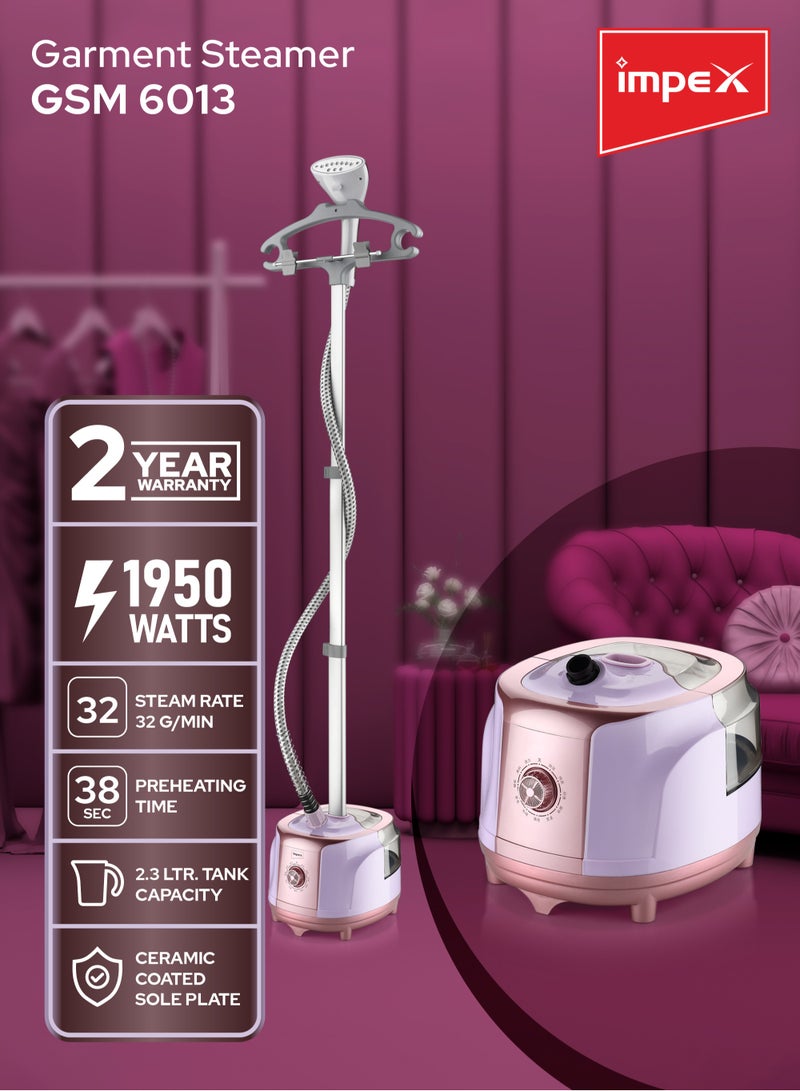 Impex Steamer for Clothes, Iron Cloths, Powerful Standing Garment Steamer,2.3 Liter Water Tank For 70 Mins Continuous Steaming,38sec Fast Heat-up, Perfect for Commercial & Household 2.3 L 1950 W GSM 6013 Multicolour - Image 2