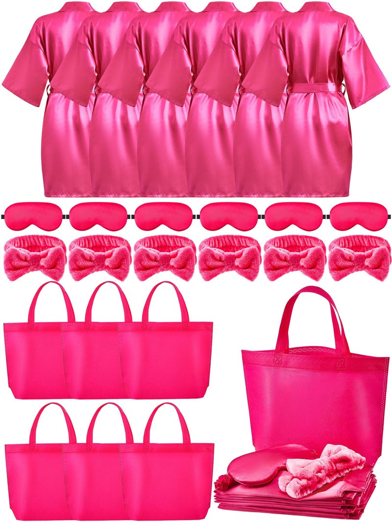 Sintuff 24 Pcs Sleepover Party Supplies for Girls 6 Spa Party Robes 6 Tote Bags 6 Headbands 6 Spa MasksSize 8Rose Red