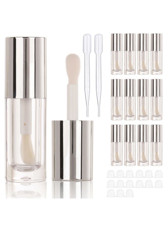 COSIDEA 14pcs Empty 6ml big doe foot wand Chunky lip gloss tubes for DIY lipgloss,Pink round lipgloss containers tubes with thick wand (Silver)