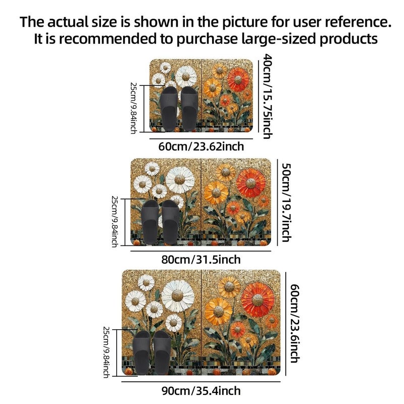 1pc 47 2in X 62 9in 120x160 Quick Dry Diatomaceous Earth Bathroom Floor Mat Non Slip Mosaic Floral for Bathroom Kitchen Entryway Living Room - Image 3