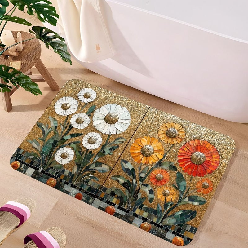 1pc 47 2in X 62 9in 120x160 Quick Dry Diatomaceous Earth Bathroom Floor Mat Non Slip Mosaic Floral for Bathroom Kitchen Entryway Living Room - Image 1