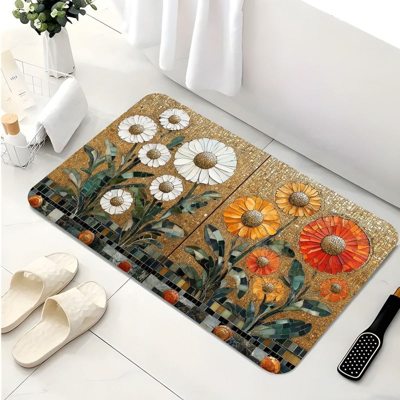 1pc 47 2in X 62 9in 120x160 Quick Dry Diatomaceous Earth Bathroom Floor Mat Non Slip Mosaic Floral for Bathroom Kitchen Entryway Living Room - Image 4