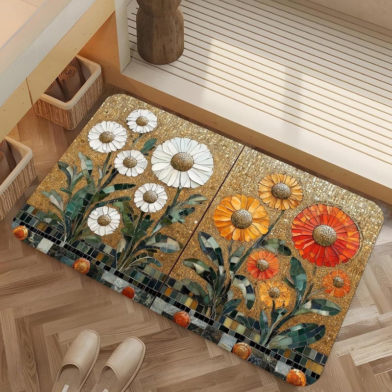 1pc 47 2in X 62 9in 120x160 Quick Dry Diatomaceous Earth Bathroom Floor Mat Non Slip Mosaic Floral for Bathroom Kitchen Entryway Living Room - Image 2