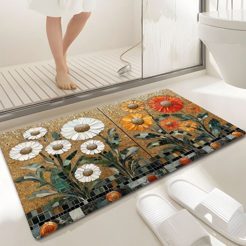 1pc 47 2in X 62 9in 120x160 Quick Dry Diatomaceous Earth Bathroom Floor Mat Non Slip Mosaic Floral for Bathroom Kitchen Entryway Living Room - Image 5