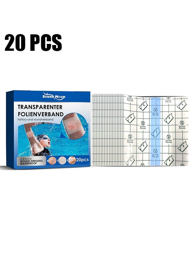 SOUTH MOON 20 Pcs Transparent Waterproof Patch, Stretch Adhesive Bandages, Tattoo Protective Transparent Film  - Image 1
