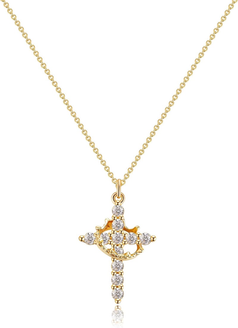 Tewiky Christian Gift Stocking Stuffers Cross Necklace for women-Dainty 14k Gold Plated/Silver Plated Pendant Necklaces Simple Cute Tiny Necklace Jewelry for Women - Image 1