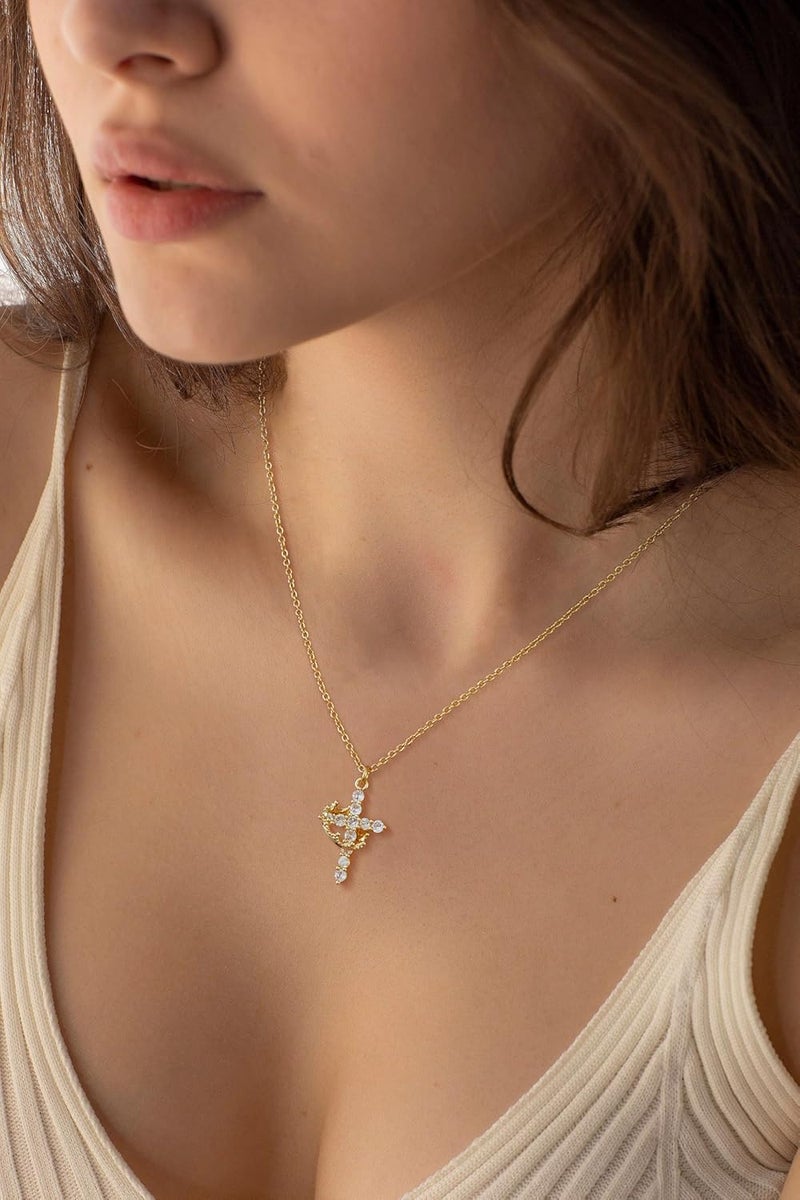 Tewiky Christian Gift Stocking Stuffers Cross Necklace for women-Dainty 14k Gold Plated/Silver Plated Pendant Necklaces Simple Cute Tiny Necklace Jewelry for Women - Image 5