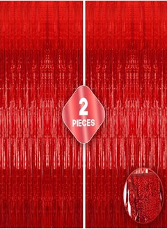 KATCHON XtraLarge Iridescent Red Fringe Curtain - 3.2x10 feet | Pack of 2 | Metallic Red Backdrop for Red Party Decorations | Holographic Foil Streamers for Valentines Day, Birthday, Bachelorette, New Year 