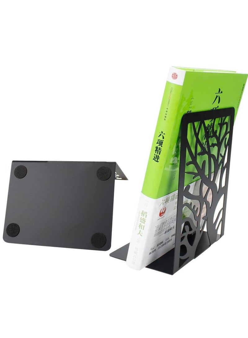 KASTWAVE Bookends, 1 Pair Black Steel Hollowed-out Flower Shape bookends, Decorativ Design Book Stopper for Gift, Book Binder and Dividers - Image 5