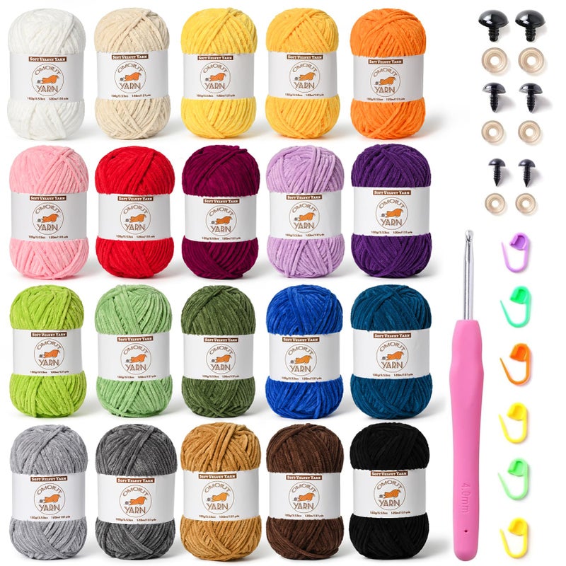 OMoiut 20 Skeins Fluffy Chenille Yarn for Crocheting, Soft Bulky Velvet Yarn for Knitting, Plush Baby Blanket Crochet Yarn, 2620 Yards Multicolor Amigurumi Yarns for Crafts Set A - Image 1