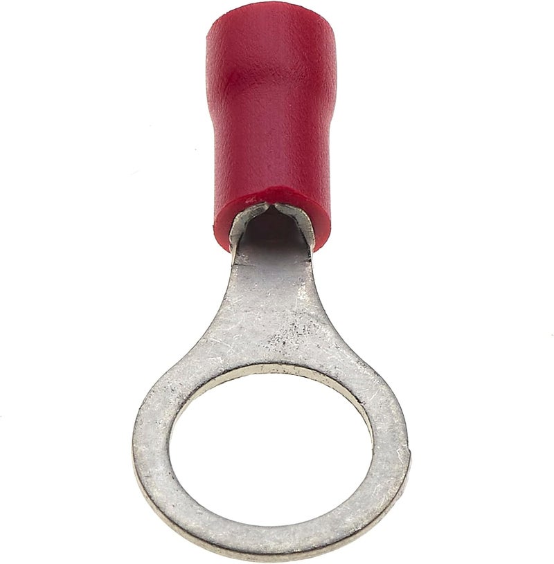 Keple Ring Crimp Terminal - Pack of 100, Red, 8mm, 25A, 22-16 AWG - Heat Shrink Ring Connectors, Tinned Copper Connectors, Insulated Ring Wire Terminals - Image 2