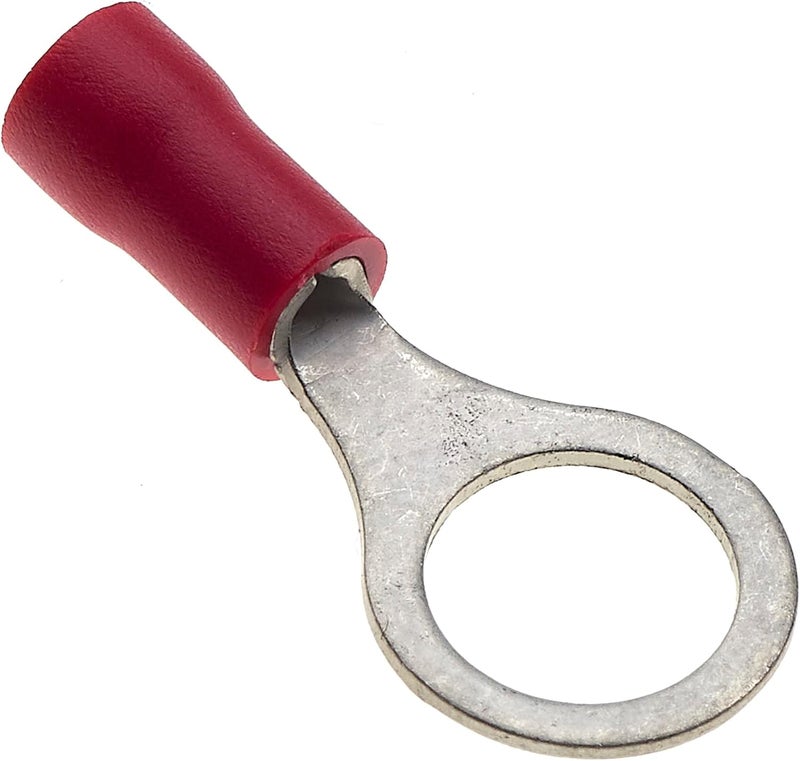 Keple Ring Crimp Terminal - Pack of 100, Red, 8mm, 25A, 22-16 AWG - Heat Shrink Ring Connectors, Tinned Copper Connectors, Insulated Ring Wire Terminals - Image 1