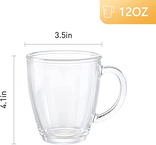 DM Design Master D.M DESIGN·MASTER [6 PACK,12 OZ - Premium Glass Coffee Mugs with Handle. Transparent Tea Glasses for Hot/Cold Beverages, Perfect Design for Americano, Cappuccino, Tea and Beverage. - Image 2