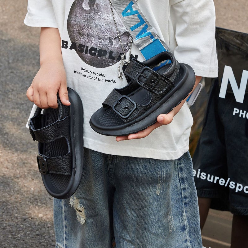 The First Layer Of Cowhide Children'S Sandals 2025 Boys Non-Slip Open Toe Beach Shoes Girls Simple Sandals - Image 5