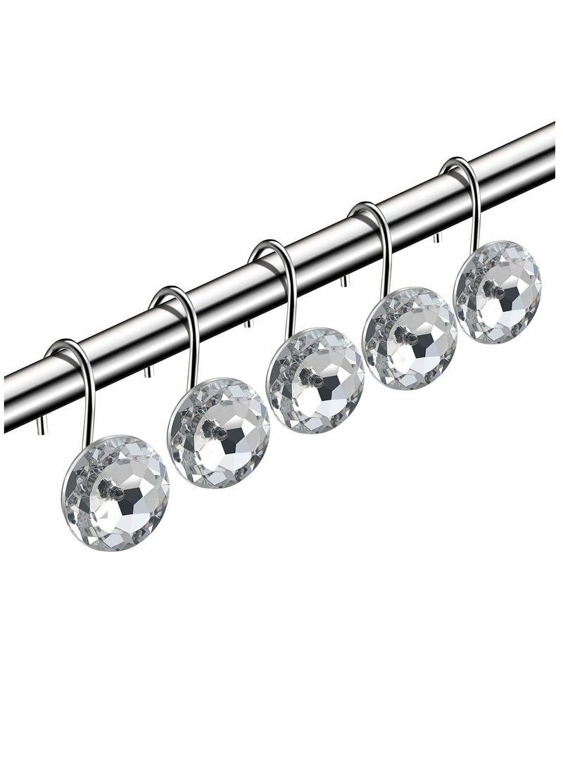 KASTWAVE Shower Curtain Hooks,  12 Pcs Acrylic Decorative Rolling Shower Curtain Hooks Rhinestones Bath Bathroom Set, Double Glide Shower Curtain Rings...  - Image 1