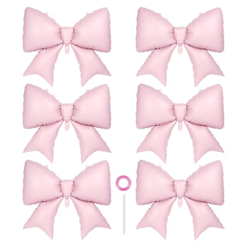 YOTHORN 6 Pcs Pink Bow Balloons for Girls 35 Inch Bow Foil BalloonsPink Bows Gender Reveal Decorations for Birthday Party Wedding Baby Shower Mouse Party Decoration - Image 1