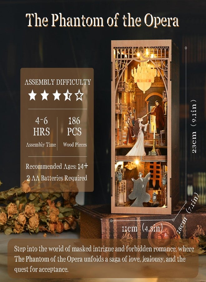 CCCDF Book Nook Kit, DIY Miniature Dollhouse Booknook Kit, 3D Wooden Puzzle Bookend Bookshelf Insert Decor with LED Light for Teens and Adults (Phantom of The Opera) - Image 2