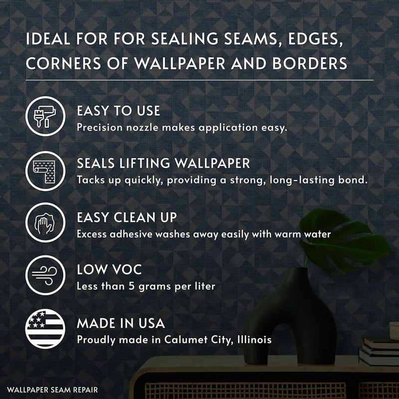 Roman Seam Repair Adhesive - Sealer for Wallpaper Tears and Loose or Overlapping Edges - White, 3 Ounce Tube with Applicator Nozzle - Image 5
