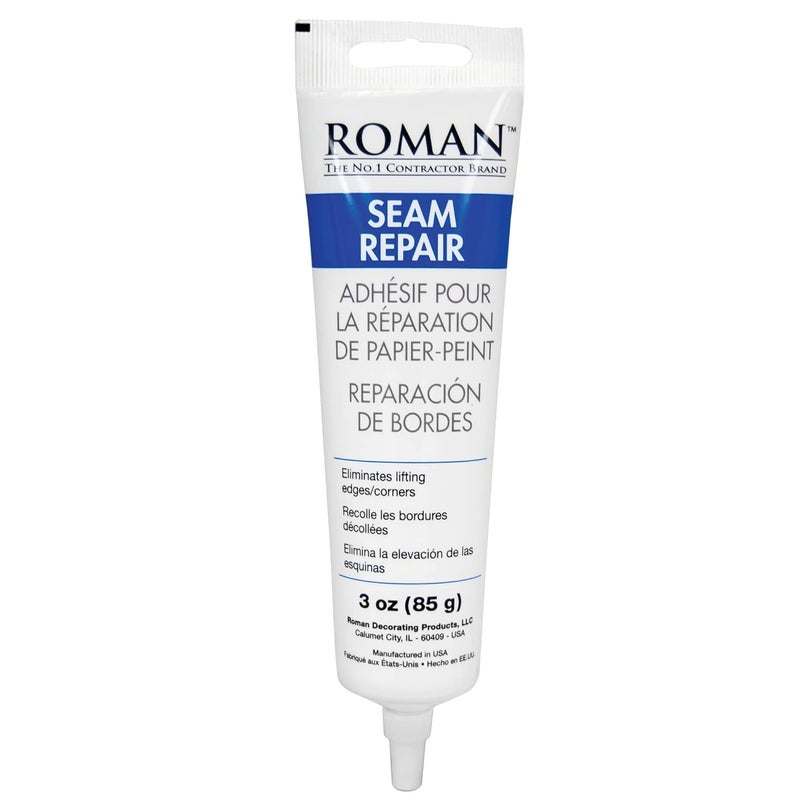 Roman Seam Repair Adhesive - Sealer for Wallpaper Tears and Loose or Overlapping Edges - White, 3 Ounce Tube with Applicator Nozzle - Image 1