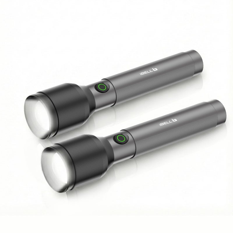IBELL LUMINEX 900 Rechargeable Torch Pack of 2 | High Power LED Flashlight with 3 Light Modes,20W,4000 mah Battery,Telescopic Zoom,Type-C Charging | Long Distance Range, Durable Metal Body for Home - Image 3